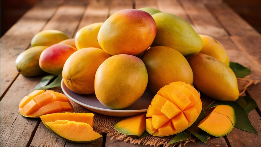 Mango,With,Slices,On,Table.,Mangoes.,Healthy,Food